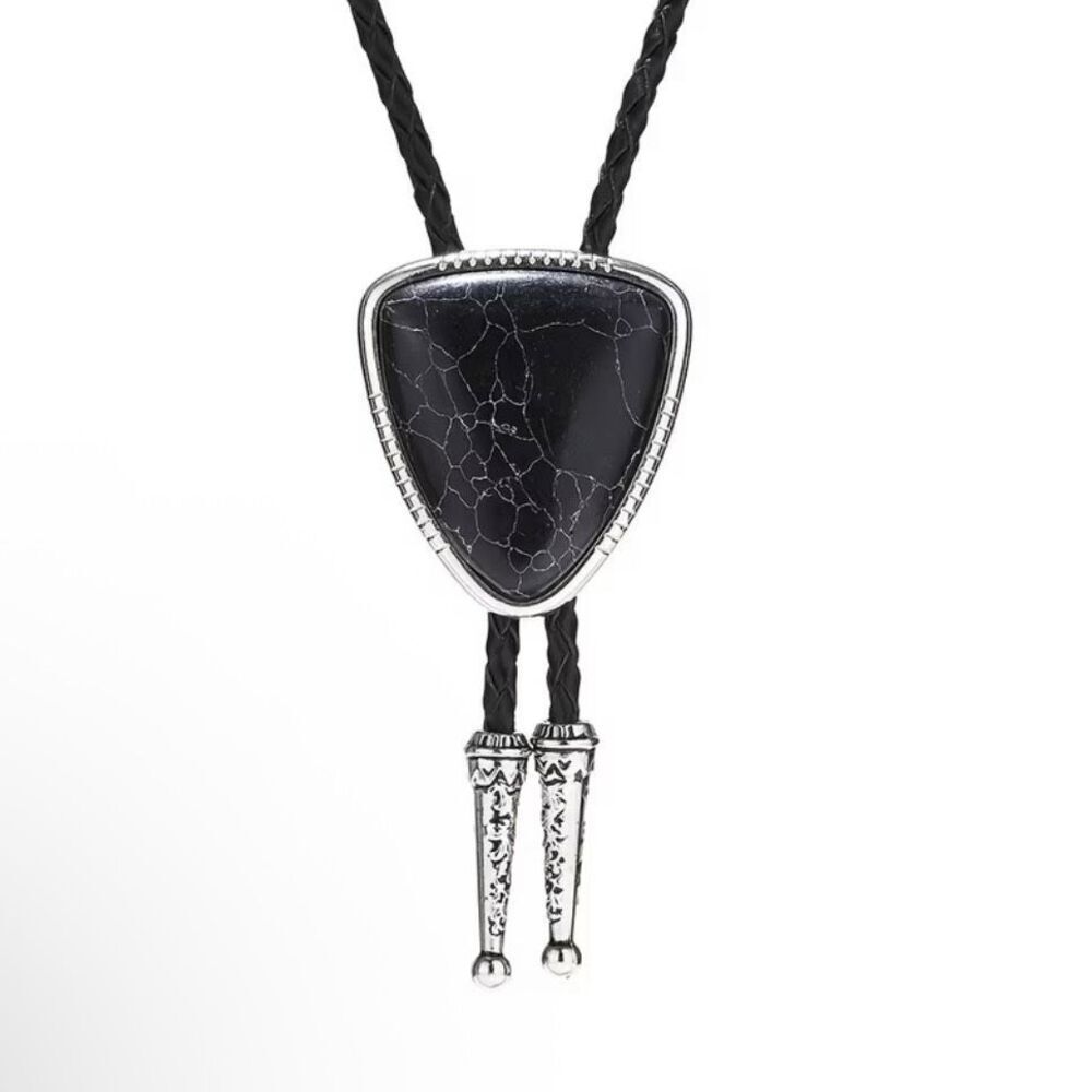Triangle Black Agate Stone Bolo Tie Mens Casual Western Cowboy Accessory New